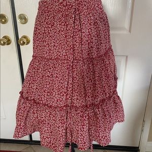 Cute Red Floral Midi Skirt